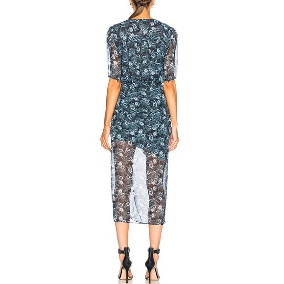 Veronica Beard Mariposa Blue Floral Silk Ruched Midi Dress Size 0 - Picture 2 of 7